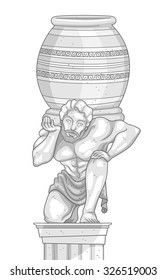 Illustration of a Marble Statue of a Man Carrying a Jar on His Shoulders