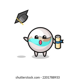 Illustration of marble toy cartoon throwing the hat at graduation , cute design