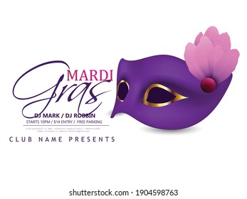 Illustration of Mardi gras Carnival mask with feathers and Beautiful design for poster, party invitation, banner or flyer 
