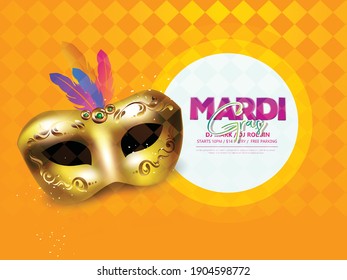 Illustration of Mardi gras Carnival mask with feathers and Beautiful design for poster, party invitation, banner or flyer 