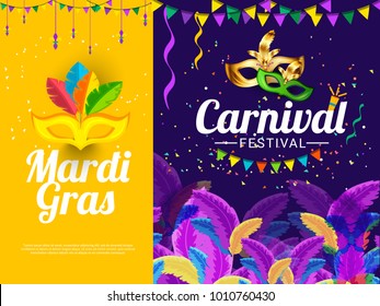 Illustration Of Mardi Gras Or Carnival Party Poster Or Banner Background.