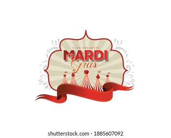 illustration of Mardi Gras party Carnival  with typography design light bulbs, half mask and feathers 