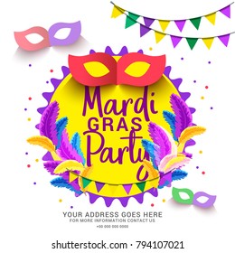 Illustration Of Mardi Gras Party Poster Or Banner Background.