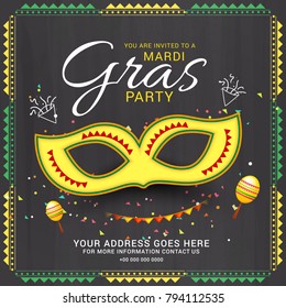 Illustration Of Mardi Gras Party Poster Or Banner Background.