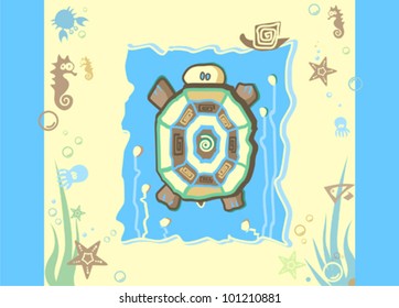Illustration with a marine inhabitants