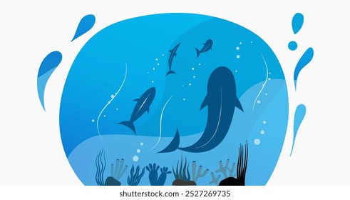 illustration of marine life with fish and some creatures in it