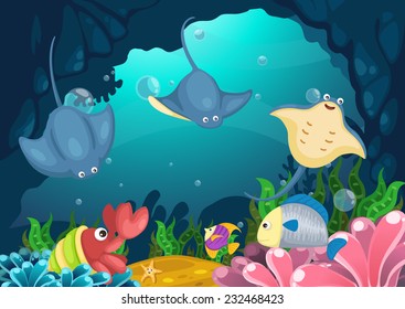 Illustration of marine life under the sea vector