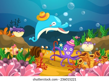 Illustration of marine life under the sea vector