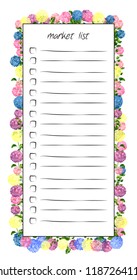 illustration of market list card. For printed things, typography, notebook