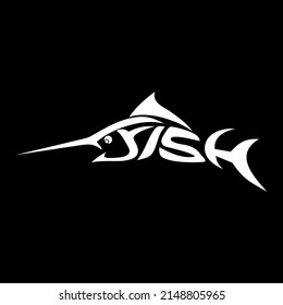 an illustration of a marlin fish logo with a variety of letters that make up a marlin fish