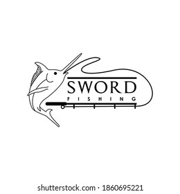 Illustration marlin fishing line art logo design sport sea