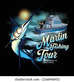 illustration marlin swordfish fishing fisherman fish vector  sport largemouth graphic Design   
