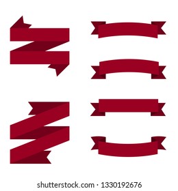 Illustration of maroon retro ribbons. Flat design ribbons.