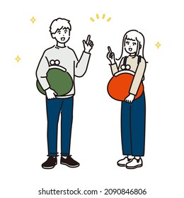 Illustration of a married couple flashing with a wallet. vector.