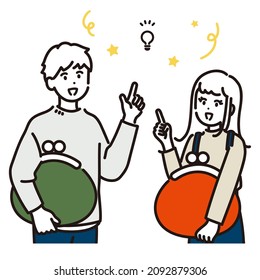 Illustration of a married couple flashing with a wallet. vector.