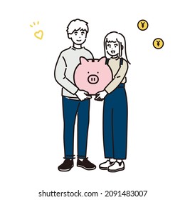 Illustration of a married couple saving together. vector.