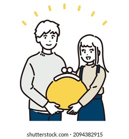 Illustration of a married couple who cooperate to manage their household budgets. vector.