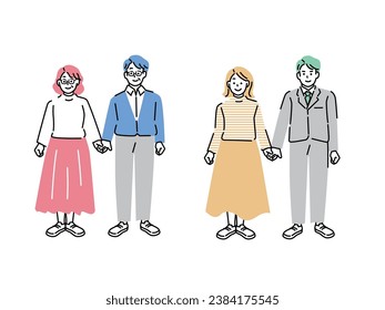An illustration of a married couple.A family of two, a couple, marriage, future, child rearing, old age, loans, reserve funds, my home and family.