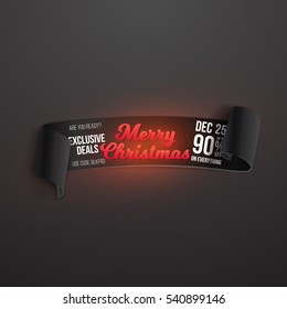 Illustration of Marry Christmas Sale Vector Banner Template. Realistic Vector Ribbon Banner Icon. Winter Holiday Season Sale Vector Ribbon