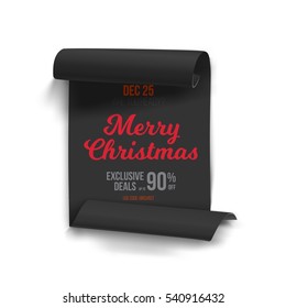 Illustration of Marry Christmas Vector Scroll Banner Template Isolated on White Background. Realistic Vector Ribbon Banner Icon. Holiday Christmas Season Winter Sale Paper Scroll
