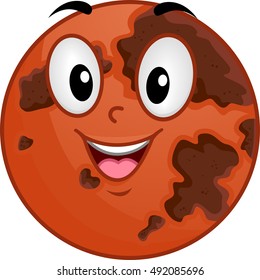 Illustration of a Mars Mascot Featuring a Smiling Red Planet with Brownish Spots All Over its Body