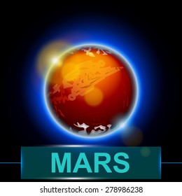 illustration of mars on dark background with shining
