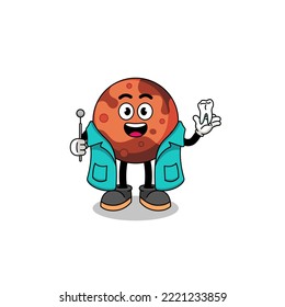 Illustration of mars planet mascot as a dentist , character design
