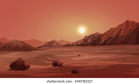 Illustration of mars surface with rocks