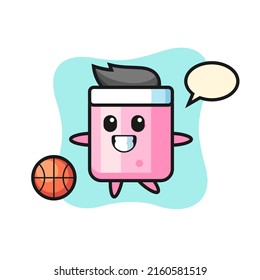 Ilustración de la caricatura de malvavisco está jugando baloncesto, diseño de estilo lindo para camiseta, pegatina, elemento logo