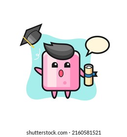 Illustration of marshmallow cartoon throwing the hat at graduation , cute style design for t shirt, sticker, logo element
