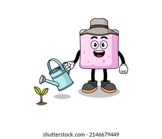 Illustration of marshmallow cartoon watering the plant , character design