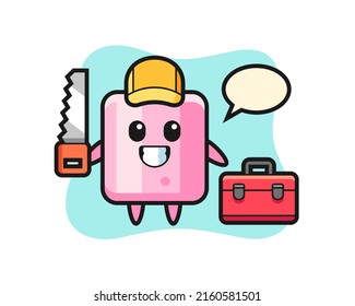 Illustration of marshmallow character as a woodworker , cute style design for t shirt, sticker, logo element