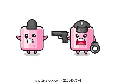 illustration of marshmallow robber with hands up pose caught by police , cute style design for t shirt, sticker, logo element