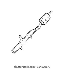 Illustration of Marshmallow With Tree Branch Using Line Art or Doodle Style