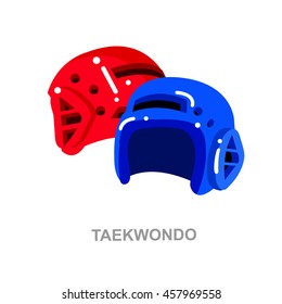 Illustration for martial art poster. Vector equipment for Taekwondo, helmet