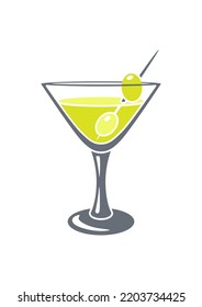 Illustration of martini cocktail in glass. Alcoholic drink for party.