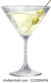illustration a martini glass with two olives on a skewer