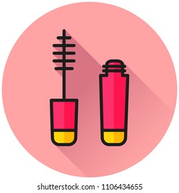 Illustration of mascara circle pink flat icon