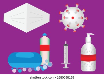 Illustration mascara and corona soap virus and sanitization and protection 