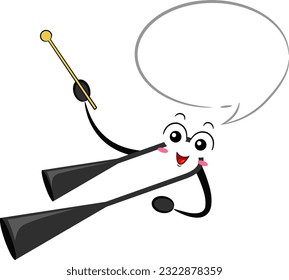 Illustration of Mascot Agogo Bell Musical Instrument Holding Wooden Stick with Speech Bubble