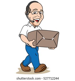 Illustration mascot bald person carrying a box or order. Ideal for institutional materials and training
