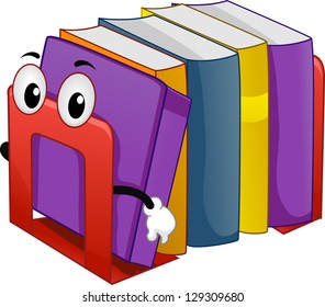 Illustration of Mascot Bookend with Books