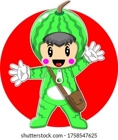 illustration mascot, a cartoon and a symbol of watermelon funny and cute