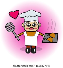 Illustration mascot character grandfather cartoon became a chef restaurant graphic design vector