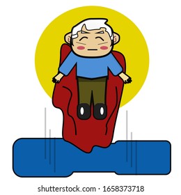 Illustration mascot character grandfather cartoon became a flying super hero graphic design vector