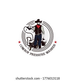 illustration, mascot, cowboy character as a cleaner for Texas area pressure washer company