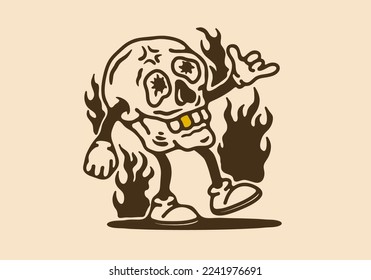 Illustration mascot design of the skull with hands and feet