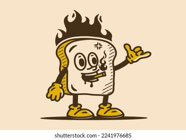 Illustration mascot design of the white bread with hands and feet