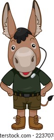 Illustration of Mascot Donkey Host with Microphone in Farm Country Fair