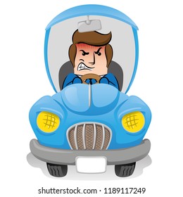 Illustration of mascot executive person with social, nervous, brave clothing while driving a car. Ideal for catalogs, information and institutional material